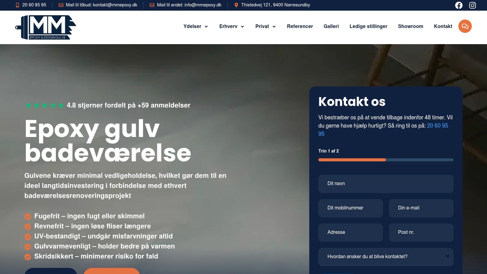 Microcement gulv i badeværelse - før og efter.