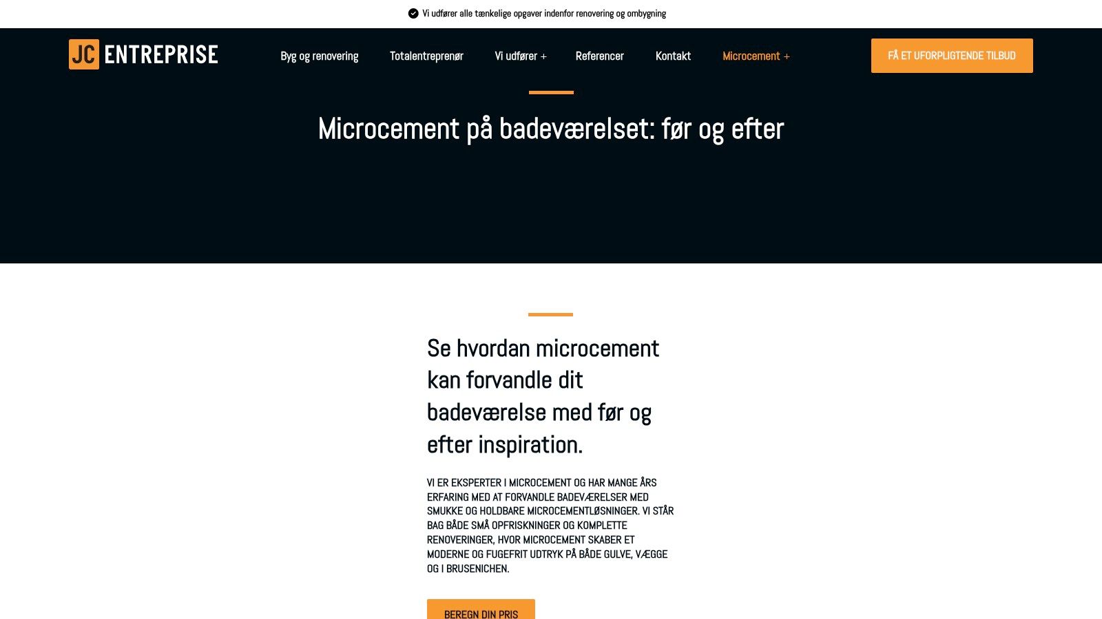 Før- og efter-billeder af microcement badeværelser hos JC Entreprise